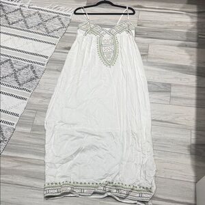 Chic White and Green Embroidered Maxi Dress(Ships from OR)